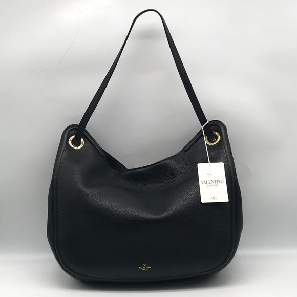 Valentino Garavani Black Leather V Logo Moon Tote Bag - Picture 2 of 11